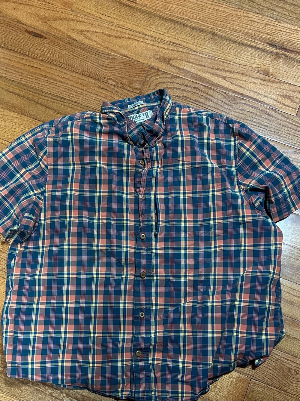 Duluth trading co short-Sleeve Plaid Button-Down Shirt - Blue & Orange 2xl